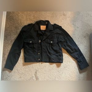Vtg 90s Y2K Liz Wear M Black Cotton Denim Jean Jacket Accent Collar w Pocket